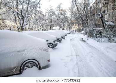 Car Under The Snow In The City