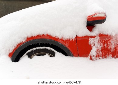 Car Under Snow In Winter.