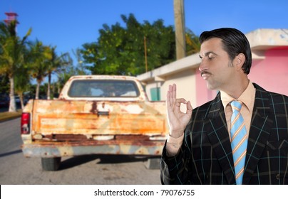 car used salesperson selling old car as brand new truck salesman typical topic ok gesture [Photo Illustration]