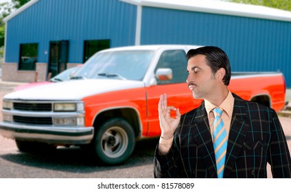 Car Used Salesperson Selling Old Car As Brand New  Typical Topic Salesman With Hand Ok Gesture [Photo Illustration]