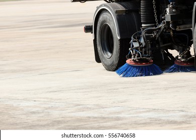 Car Vacuum Cleaner is running sweep and vacuum on street, street sweeper machine car cleaning the road