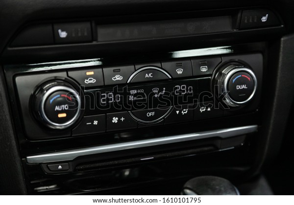 Car, vehicle interior\
with visible climate controls, adjustment of the fragment of\
instrument panel.\
