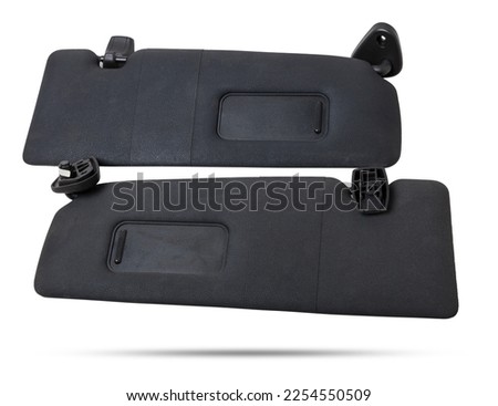 Car visor interior. Auto black sun visor with mirror on white isolated background. Auto service industry. Spare parts catalog.