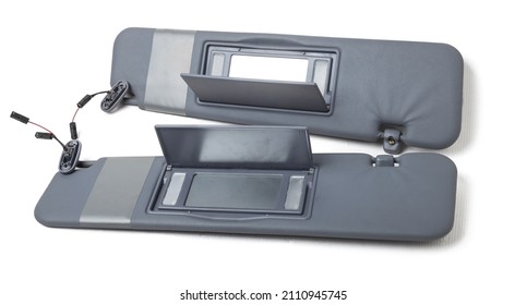 Car Visor Interior. Auto Grey Sun Visor With Mirror On White Isolated Background. Auto Service Industry. Spare Parts Catalog.