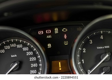 Car warning lights in the dashboard. Car service evocative image