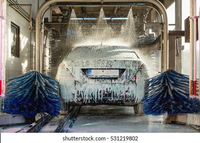 car wash, car wash foam water, Automatic car wash in action