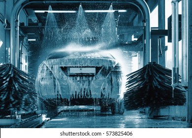 car wash, car wash foam water, Automatic car wash in action