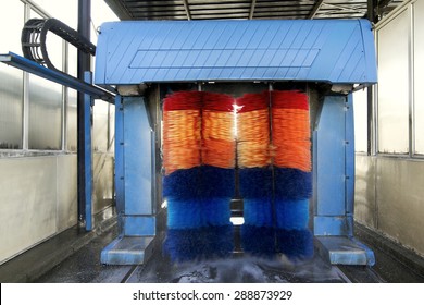 Car Wash Tunnel Under Soaping And Rinsing 