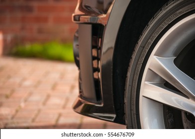 Car Wheel Alloy, Black Tyre close up