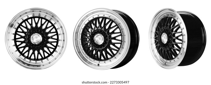 car wheel , alloy wheel side view isolated on a white background.