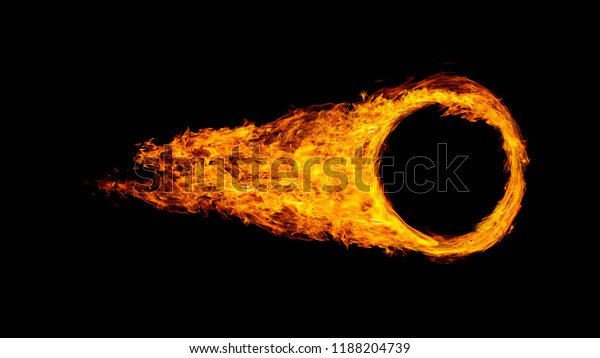 car wheel or circle enveloped in flames isolated on\
black background. 