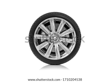 Car wheel isolated on a white background.