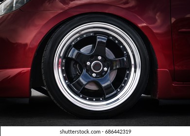 Car wheel on a car close-up. wheel tuning disk