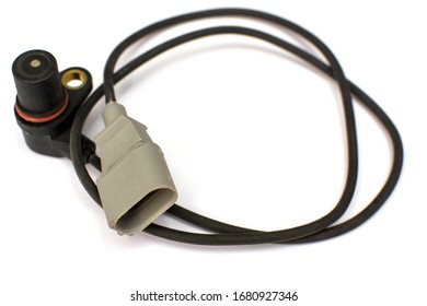 Car Wheel Speed Sensor Isolated On While Background. Spare Parts.