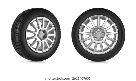 Car wheel, summer tire on white 