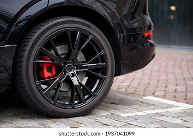 Car Wheel And Tire Red Breaks Vehicle Black Sport Alloy Shiny Automobile Monaco