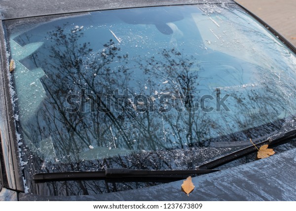 Car window frozen to winter\
start
