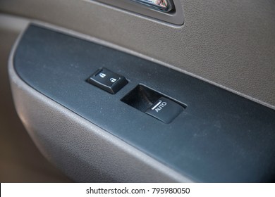 Car Window Lock Button Roll Up Down Close Up Interior Inside Door Vehicle