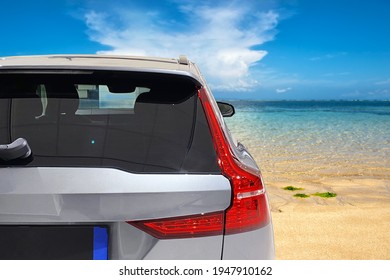 Car Window Mockup. Product Mock Up Summer Holidays. Selective Focus