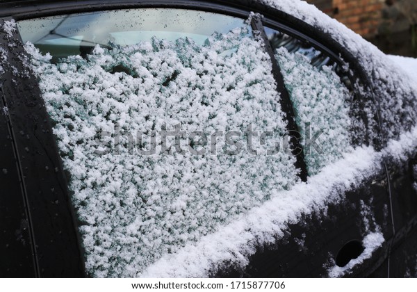 car window in snow close\
up