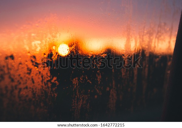 car window\
with water and sun sunrise\
background