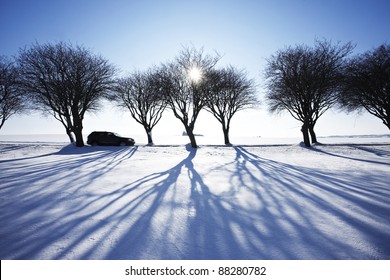 Car In Winter Landscape