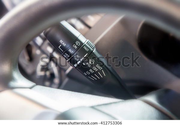 Car wiper\
control stick, car interior\
detail