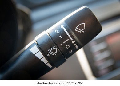 Car Wipers Stalk Switch. Car Interior Close-up