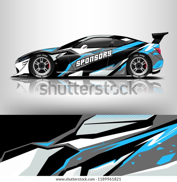 Car wrap design.\
Racing car wrap vinyl sticker. Graphic abstract stripe designs for\
branding and racing car