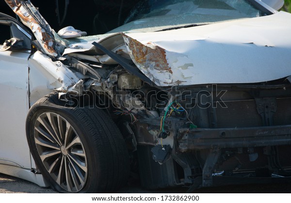 A car wrecked in a traffic accident. (Seoul, Korea.\
May 6, 2020)