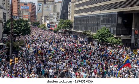 Caracas, Miranda/Venezuela - January 23rd 2019: People Rally In Support Of Venezuelan National Assembly President Juan Guaido.