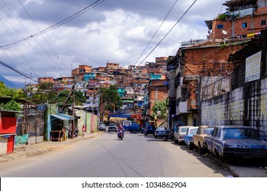 Caracas, Venezuela, 02.25.2018: View Of The Main Street Of The Suburb Of 