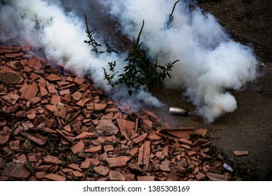 Caracas, Venezuela, 04/30/2019.

A Tear Gas Can On The Floor Near The Air Force Base La Carlota.