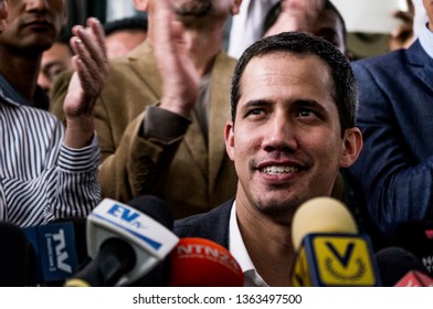 Caracas, Venezuela, 05/03/2019.

Interim President Of Venezuela, Juan Guaidó, Speaks In A Press Conference In Company Of Worker's Unions. 
