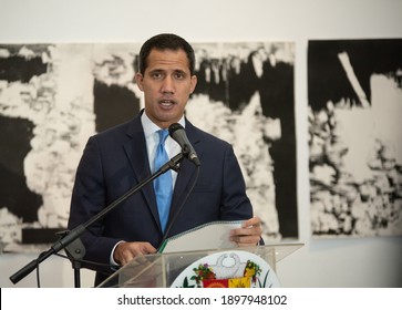 Caracas, Venezuela - Aug 28th 2019: Opposition Leader Juan Guaidó Speaks At A Press Conference.