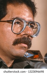 CARACAS, VENEZUELA - FEBRUARY 3, 1989: Daniel Ortega, President Of Nicaragua, At News Conference.