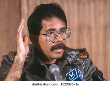 CARACAS, VENEZUELA - FEBRUARY 3, 1989: Daniel Ortega, President Of Nicaragua, At News Conference.