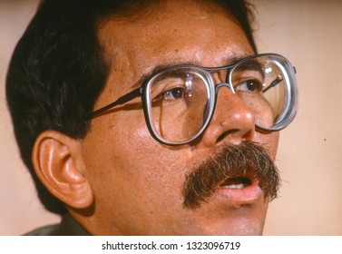 CARACAS, VENEZUELA - FEBRUARY 3, 1989: Daniel Ortega, President Of Nicaragua, At News Conference.