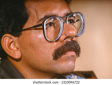 CARACAS, VENEZUELA - FEBRUARY 3, 1989: Daniel Ortega, President Of Nicaragua, At News Conference.