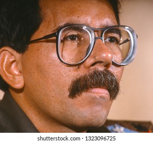 CARACAS, VENEZUELA - FEBRUARY 3, 1989: Daniel Ortega, President Of Nicaragua, At News Conference.