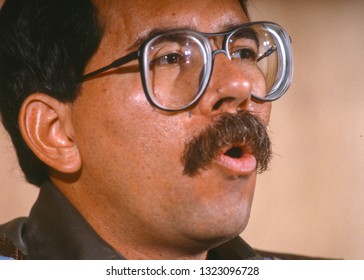 CARACAS, VENEZUELA - FEBRUARY 3, 1989: Daniel Ortega, President Of Nicaragua, At News Conference.