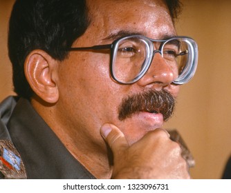 CARACAS, VENEZUELA - FEBRUARY 3, 1989: Daniel Ortega, President Of Nicaragua, At News Conference.