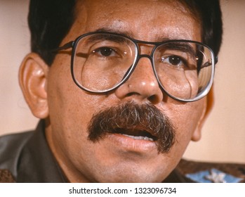 CARACAS, VENEZUELA - FEBRUARY 3, 1989: Daniel Ortega, President Of Nicaragua, At News Conference.