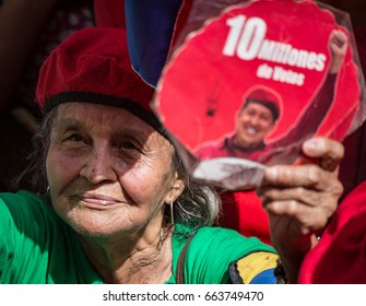 Caracas, Venezuela. June 19. 2017. A Woman With A Picture To Former Venezuelan President's Hugo Chávez, In An Act To Support President Nicolás Maduro. 