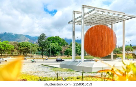 Caracas, Venezuela - May 1, 2022. The Kinetic Sculpture Esfera Caracas, By Jesus Soto. La Esfera De Soto, Selective Focus