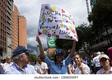 Caracas/Venezuela - January 30, 2019: Protesters filled streets across Venezuela in a show of strength for Juan Guaido, the U.S. backed opposition leader declared interim president 