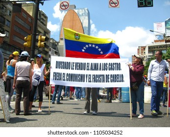 Caracas/Venezuela-02/16/2017: Detail Of Banners Held By Venezuelan Citizens In A Rally Against Cubanization Of Venezuela And The Castro Foreign Interference In The Country