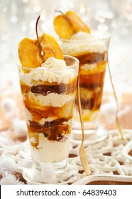 Caramel Apple Parfait With Whipped Cream For Christmas