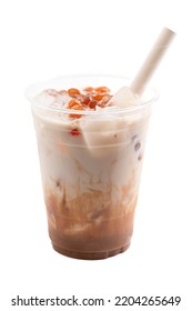 Caramel Boba Milk Tea Isolated On A White Background