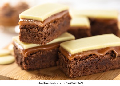 Caramel Brownie Bars With White Chocolate Ganache